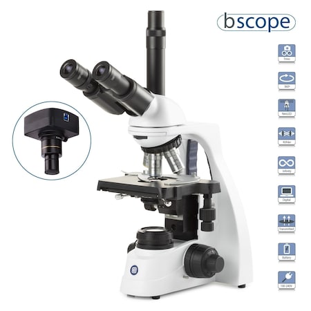 Euromex bScope 40X-2500X Trinocular Compound Microscope w/18MP USB 3 Digital Camera & E-plan IOS Objectives BS1153-EPLIC-18M3